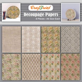 CrafTreat Floral Decoupage Paper for Crafts - Burlap Flowers - Size: A4-8 Pcs - Damask Decoupage Paper for Scrapbooking - Vintage Decoupage Paper Furniture