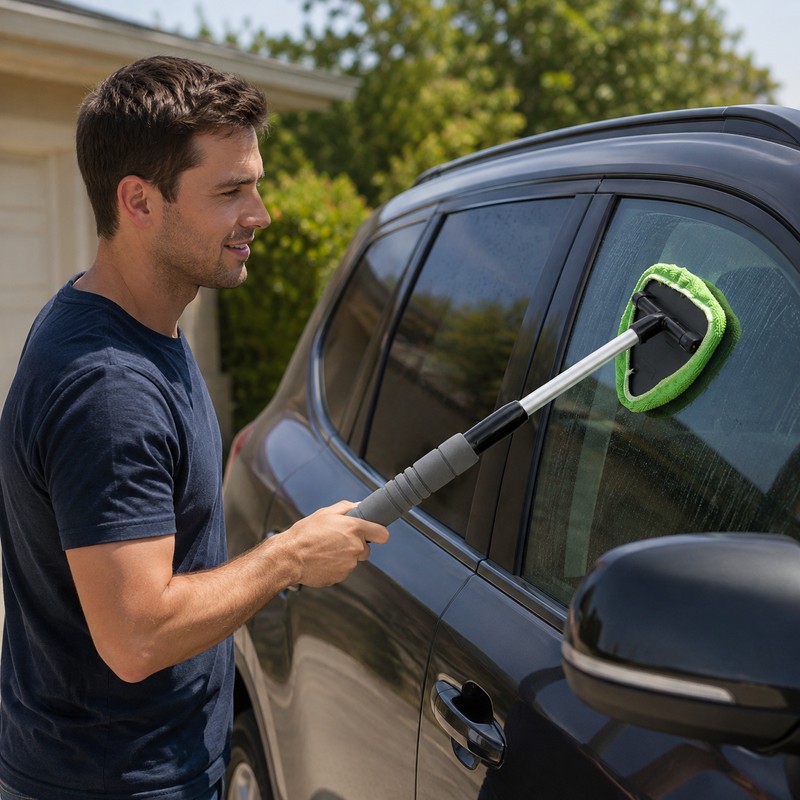Telescopic Car Windshield Cleaner for Glass - 360° Microfiber Window