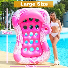 Adult Pool Floats with Cooling Water Holes & Cup Holder - 73"x50" Extra-Wide Inflatable Lounger, Detachable Pillow, Stay Cool Design for Tanning, Pool, Lake, Beach (Hawaii Style)