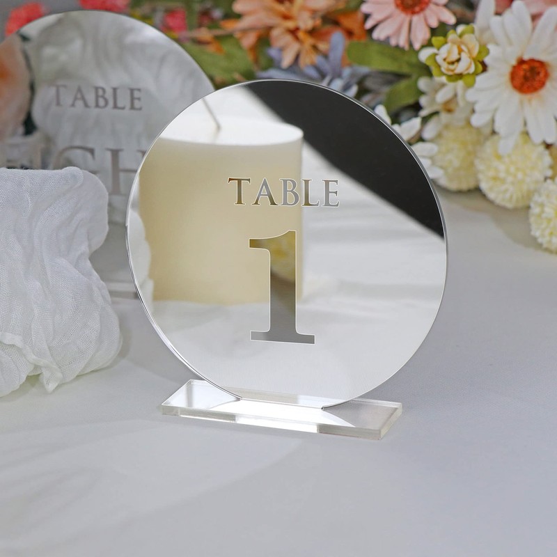 HZGUEOSTB Acrylic Wedding Table Numbers 1-15 with Stands,4.8"Round Mirror Gold