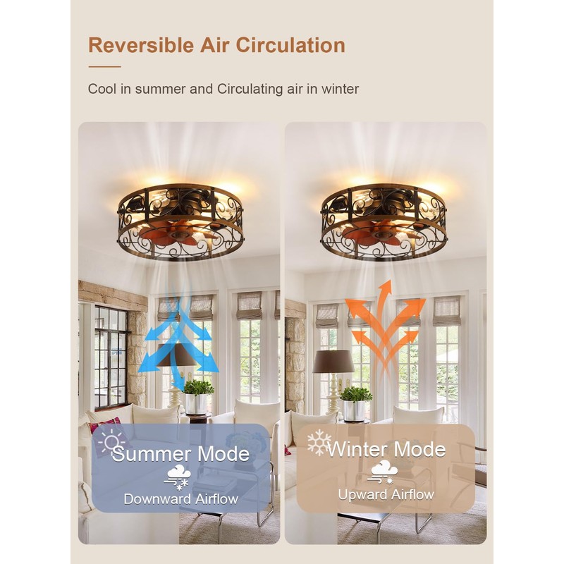 Curve Curio 18 Inch Farmhouse Caged Ceiling Fan with Light,