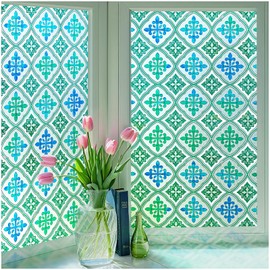 Coavas Decorative Window Privacy Film - Faux Stained Glass Window Film with Floral Design, Static Cling Non-Adhesive Covering UV Blocking for Doors, Bathrooms & Home Decor (45.3 x 78.7 Inch)