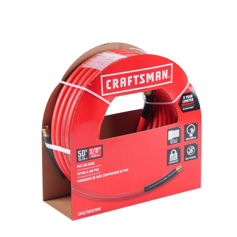 CRAFTSMAN 3/8-in x 50-ft PVC Air Hose, 300 PSI, Lightweight,
