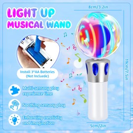 KutaKuta Musical Light Up Wand - 2025 Latest Light Up Magic Ball Toy Wand Sensory Light Up Toys, Baby Sensory Toys & Sensory Toys, Light Up Spinning Wand for Kids, Party, Gifts