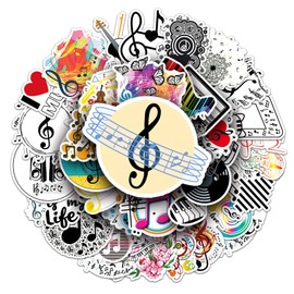 50pcs Music Stickers for Adult, Musical Note Waterproof Vinyl Decal for Girl Teen Kids Water Bottle Laptop Phone Computer Skateboard Luggage Notebook (Music)