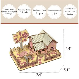 MPIUET 3D Wooden Puzzle for Adults, Autumn Courtyard Cottage Little House Model Kits to Build, Log Cabin 3D Puzzle, Wooden Country Cottage Building Model, Tabletop Decoration