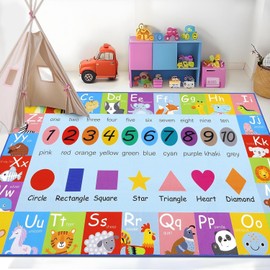 HEBE Kids Play Rug 4'x6' ABC Alphabet Numbers Shapes Educational Kid Area Rug Washable Baby Crawling Mat Non Slip Kid Play Mat Carpet for Girl Boy Bedroom Playroom