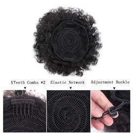 8inch Black Afro Drawstring Bun Ponytail Synthetic Short Curly Hair Afro Bun Extension Hairpieces Hair Wig Hair Puff Bun Updo Hairpieces for Women