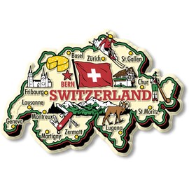 Switzerland Jumbo Country Map Magnet by Classic Magnets, 3D Rubber Vintage-Style Collectible Souvenirs and Gifts Made in The USA