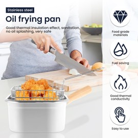 Deep Fryer Pot Stainless Steel Frying Pan with Basket and Handle Portable Square Deep Frying Pan with Lid Multifunctional Deep Fryer for Frying Fish Chicken and Fries.(Suit 2)