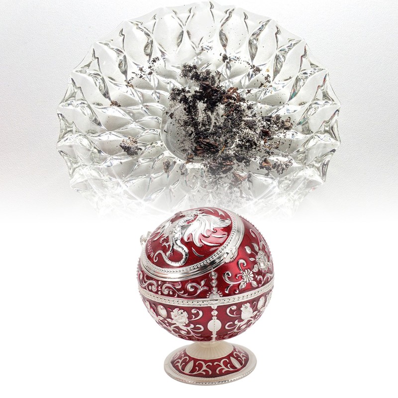 Ball Ashtray with Windproof Lid Retro Dragon Stereoscopic Relief Zinc
