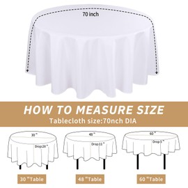 Samtress 70 Inch White Round Table Cloths 2 Packs White Polyester Wrinkle Resistant and Washable Tablecloth Polyester Fabric Table Cloth Round Cover for Party Camping Wedding Banquet