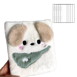 A6 Squishy Dog, Includes 20 Refills, Fluffy, Boa Material, Ring Type Binder, Card Album, Sticker Pad, For Storing Tricks, Stickers, Plush, Cute, Character Design, Collection Organization, Portable