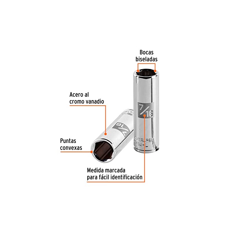 Truper D-1414-L, Dado de 6 puntas, largo, cuadro 1/4" de