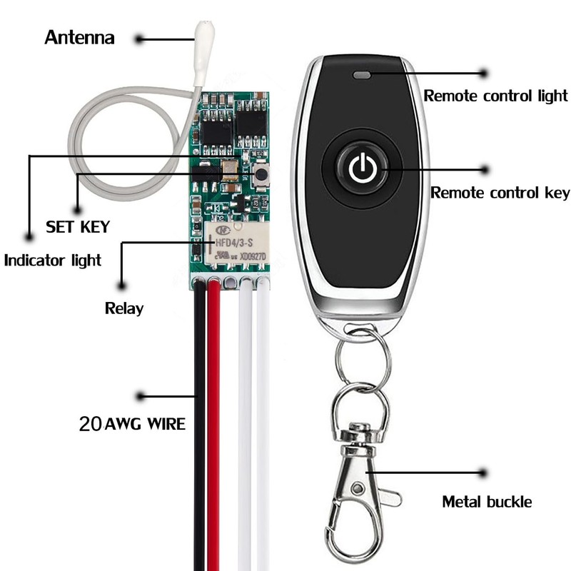 VONVOFF Mini 12V Remote RF ON/OFF Switch - Dry Contact