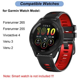 22mm Quick Release Watch Band for Garmin Forerunner 265/Forerunner 255/Vivoactive 4/Venu 3/Venu 2 - Soft Silicone Replacement Band Watch Strap (Black/Red)