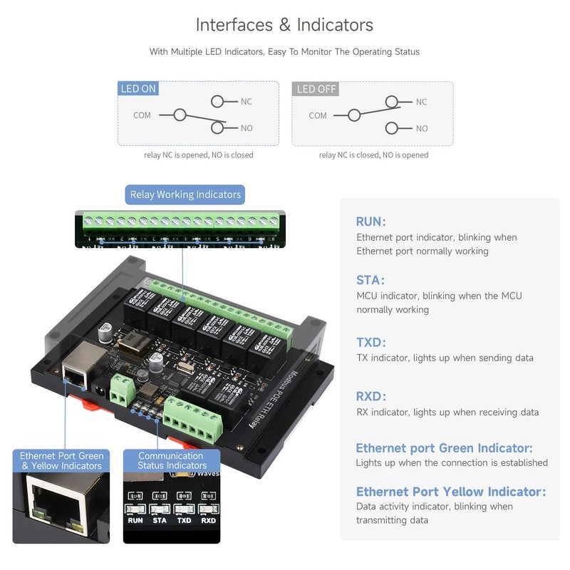 Waveshare 8-Ch Ethernet Relay Module, Modbus RTU/Modbus TCP Protocol, PoE