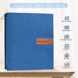 Popotop Large Photo Album Self Adhesive 4x6 5x7 8x10 Scrapbook Album DIY Picture Book,Gifts for Mom,Family Baby and Wedding,with Metal Pen and Plastic Board