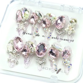 3D Nails Handmade Press on Nails Long | Hand painted nails with fashion Design | Reusable fake Nails For Women And Girls | False Nails 10 Pcs(M) FAB-029