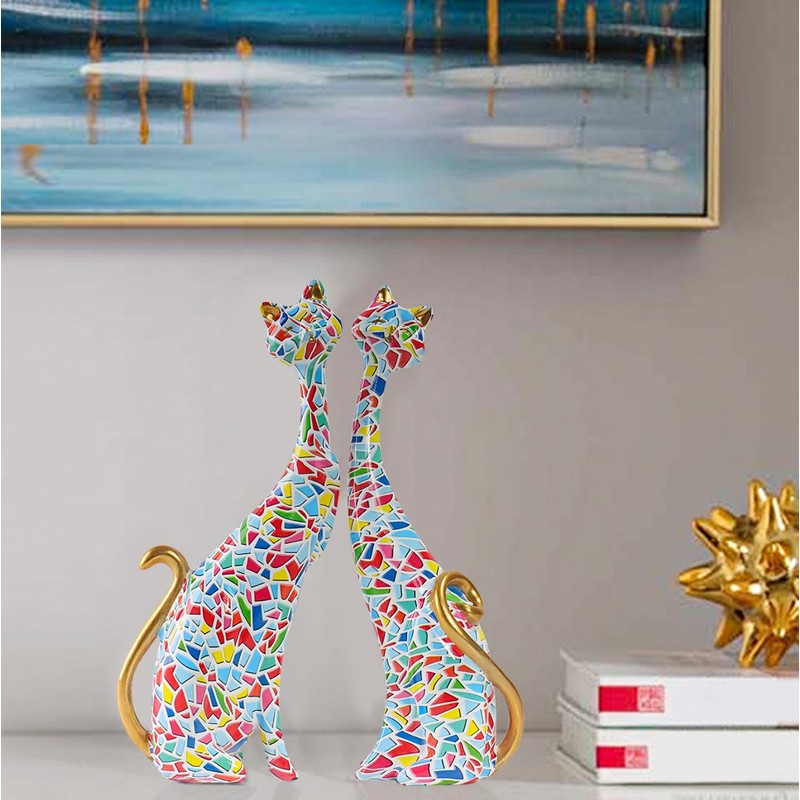 LIKEUDO Set of 2 Resin Cat Statues Sculptures Cat Figurine