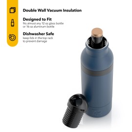RTIC Bottle Chiller Water Bottle Insulated Cooler for 12oz Glass Soda Bottle or 16oz Aluminum Bottle, Double Wall Vacuum Insulation, Stainless Steel Sweat Proof with Built-In Bottle Opener, Navy