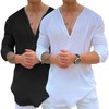 Rela Bota Mens Cotton Linen V-Neck Shirt Solid Hippie Shirts