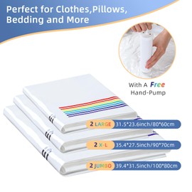 funest Vacuum Seal Bags 6 Pack with Hand Pump, Vacuum Storage Bags Space Saver 80%, Vacuum Compression Bags Travel Lugggage, Comforters, Blankets, Pillows, Clothing Storage (2 Large, 2 X-L, 2 Jumbo)