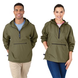 Charles River Apparel Pack-N-Go Windbreaker Pullover Hooded Jacket, Olive, 2XL