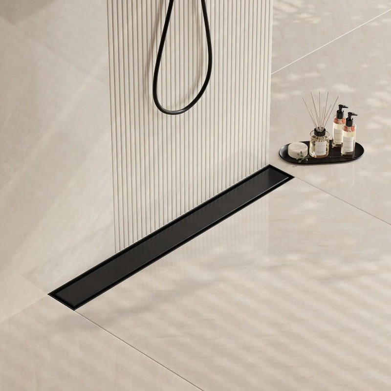 Tile Insert Invisible 24 Inch Black Stainless Steel Shower Drain