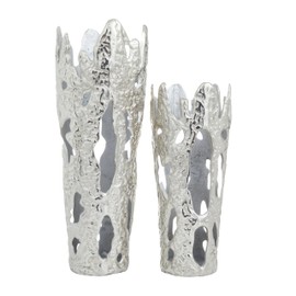 Deco 79 Aluminum Metal Decorative Vase Centerpiece Vases with Cut Out Designs, Set of 2 Vases for Home Decoration 20", 15"H, Silver