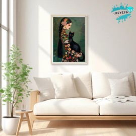 KEYIFA 5D Diamond Painting Classical Diamond Art Kits for Adults, Round Full Drill Lady And Black Cat Diamond Painting Kit with Tools for Beginner, DIY Gems Art Craft for Home Wall Decor 30x40cm