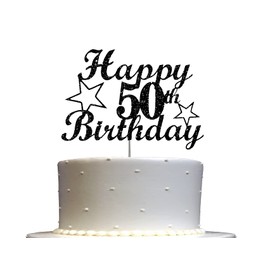 Decoración para tarta de 50 cumpleaños con purpurina negra, ideal para decoración de 50 fiestas, calidad premium, resistente doble cara, barra de acrílico