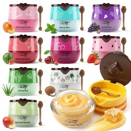 10 unidades de bálsamo labial de abeja, mascarilla hidratante para dormir durante la noche, cuidado de labios agrietados, miel, fresa, manzana, sandía, cereza, melocotón, menta, aloe vera, uva, coco