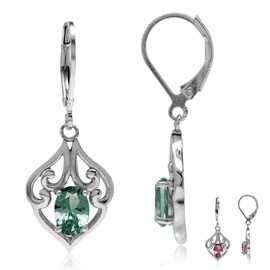 Silvershake Simulated Color Change Alexandrite 925 Sterling Silver Victorian Style Leverback Dangle Earrings