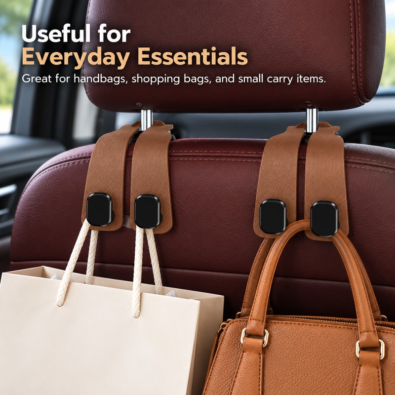 2-in-1 Car Headrest Hook for Bags – Compact Seat-Back Organizer