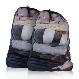 2 Pack Mesh Laundry Bags, Large Mesh Laundry Bag 24"x 36", Durable Net Travel Laundry Bags for Home, Dorm, Apartments, Laundromat Black