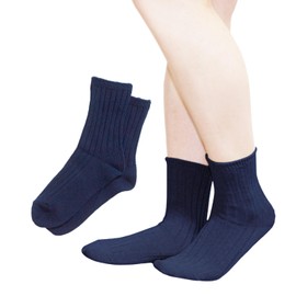 Chica Hurra Women's Socks, Crew Length, Ribbed, Made in Japan, 9.1 - 9.8 inches (23 - 25 cm), Set of 2 Pairs, navy
