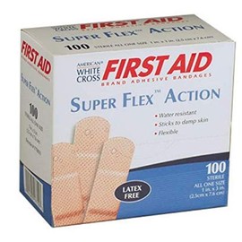 American White Cross Super Flex Action Strip Bandages, 3/4" x 3", Box of 100