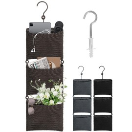 Wymulot 3 Tier Wall Mounted Magazine Rack, Magazine Basket with Hooks, Boho Storage Holder Books Basket for Newspaper, Remote Controls, Keys, Decorative Hanging Basket for Living Room, Bedroom (Brown)