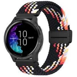 Elastic Strap for Garmin Venu SQ/Sq 2 Music Strap/Venu 2 Plus/Vivoactive 3/3 Music Strap, Stretchy Adjustable Nylon Loop Braided Replacement Strap Women Men (Black rainbow)