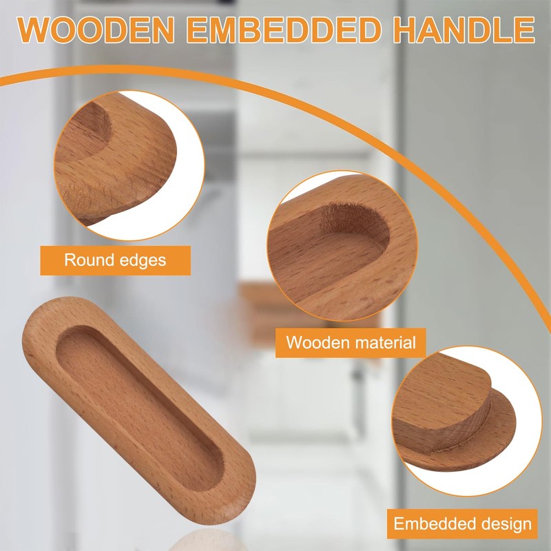 MOROBOR 2PCS Oval Wood Recessed Concealed Handle, Embedded Design Sliding