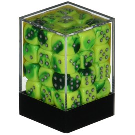 Green Yellow with Silver Gemini Dice D6 12mm Set of 36