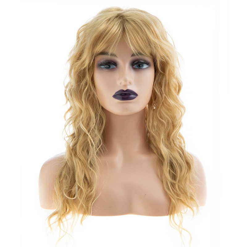 Baruisi Long Curly Wavy Blonde Wig with Bangs Synthetic Heat