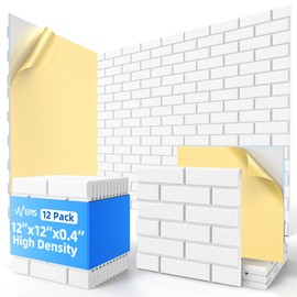 12 Pack Acoustic Panels with Self Adhesive, 12" X 12" X 0.4" High Density Sound Proof Foam Panels for Walls, Soundproof Wall Panels, Brick Sound Absorbing Panels for Home Studio Office Decor - White