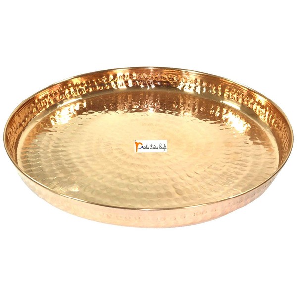 Prisha India Craft 100% Pure Copper Dinner Plate - DIAMETER 12 INCH- Traditional Kitchen Special Thali Plate For Home Decorative Restaurant Ware Hotel - CHRISTMAS GIFTS