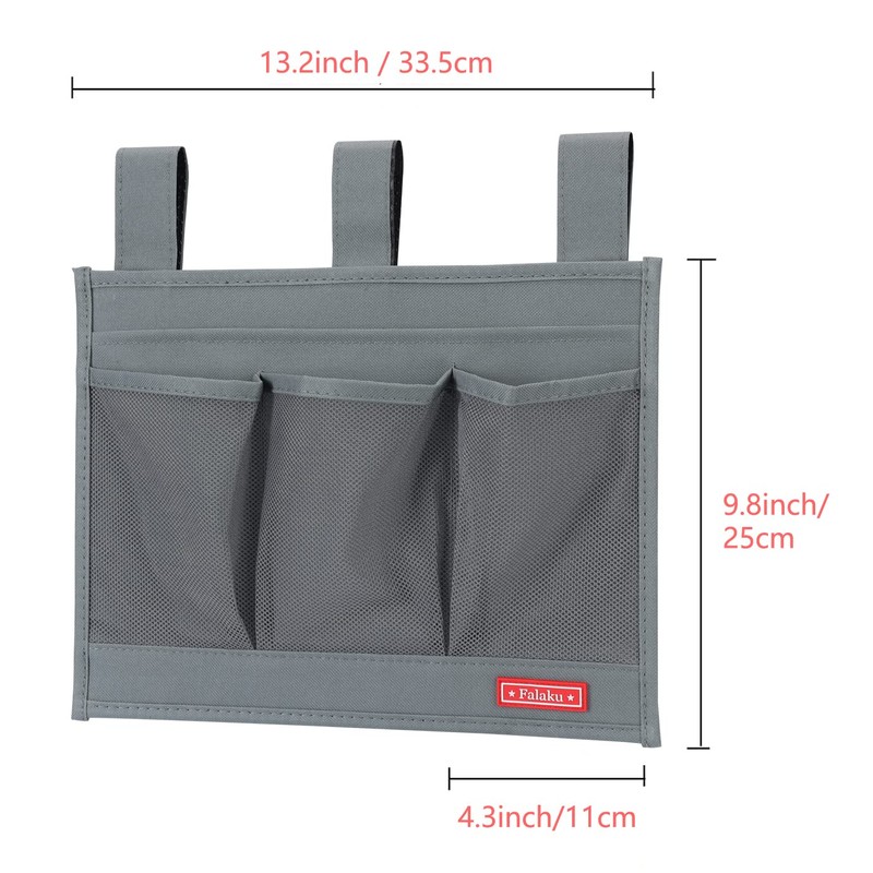 Falaku Hanging Bedside Caddy,Bedside Organizer Caddy for Bed Rails(4 Pockets-Grey)