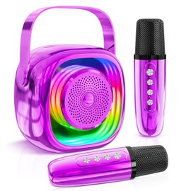 Karaoke Machine 2 Microphones, Kids Karaoke Machines for Girls, Girls Birthday Presents Girls Toys Age 3-12 Year Old Girl Gifts Portable Bluetooth Mini Karaoke Machine with Electroplated Appearance