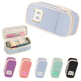 Wontoper Preppy Pen Pencil Case for School Supplies, Big Capacity Pencil Pouch Bag for Office College,Cute Aesthetic Pen Case Box Pouch for kids Teen Girls Adults (B, North Carolina Blue)