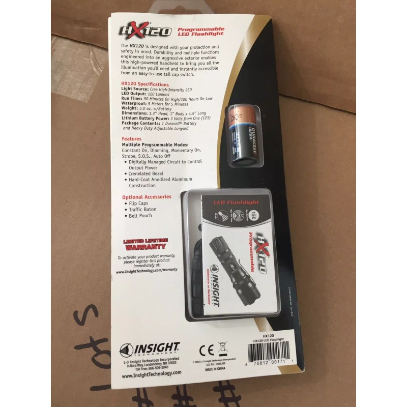 INSIGHT TECHNOLOGIES TACTICAL HANDHELD FLASHLIGHT HX120 LED PROGRAMMABLE