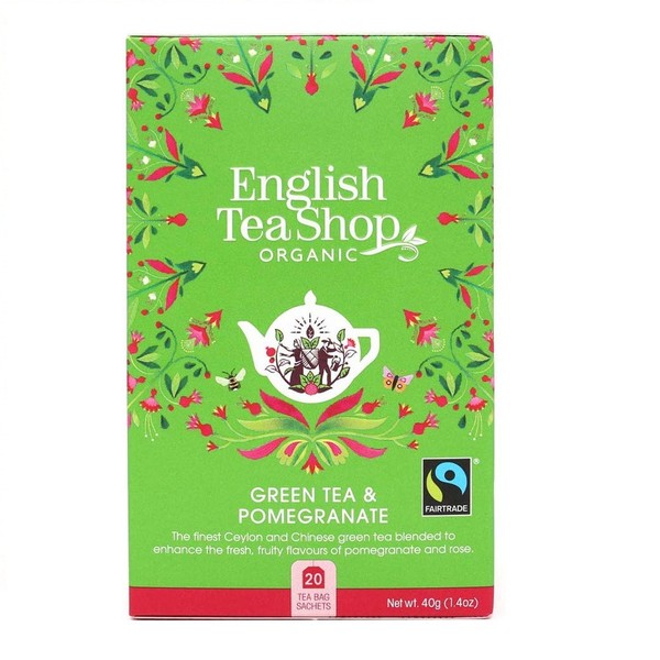 English Tea Shop 20 Organic Green Tea Pomegranate Teabags